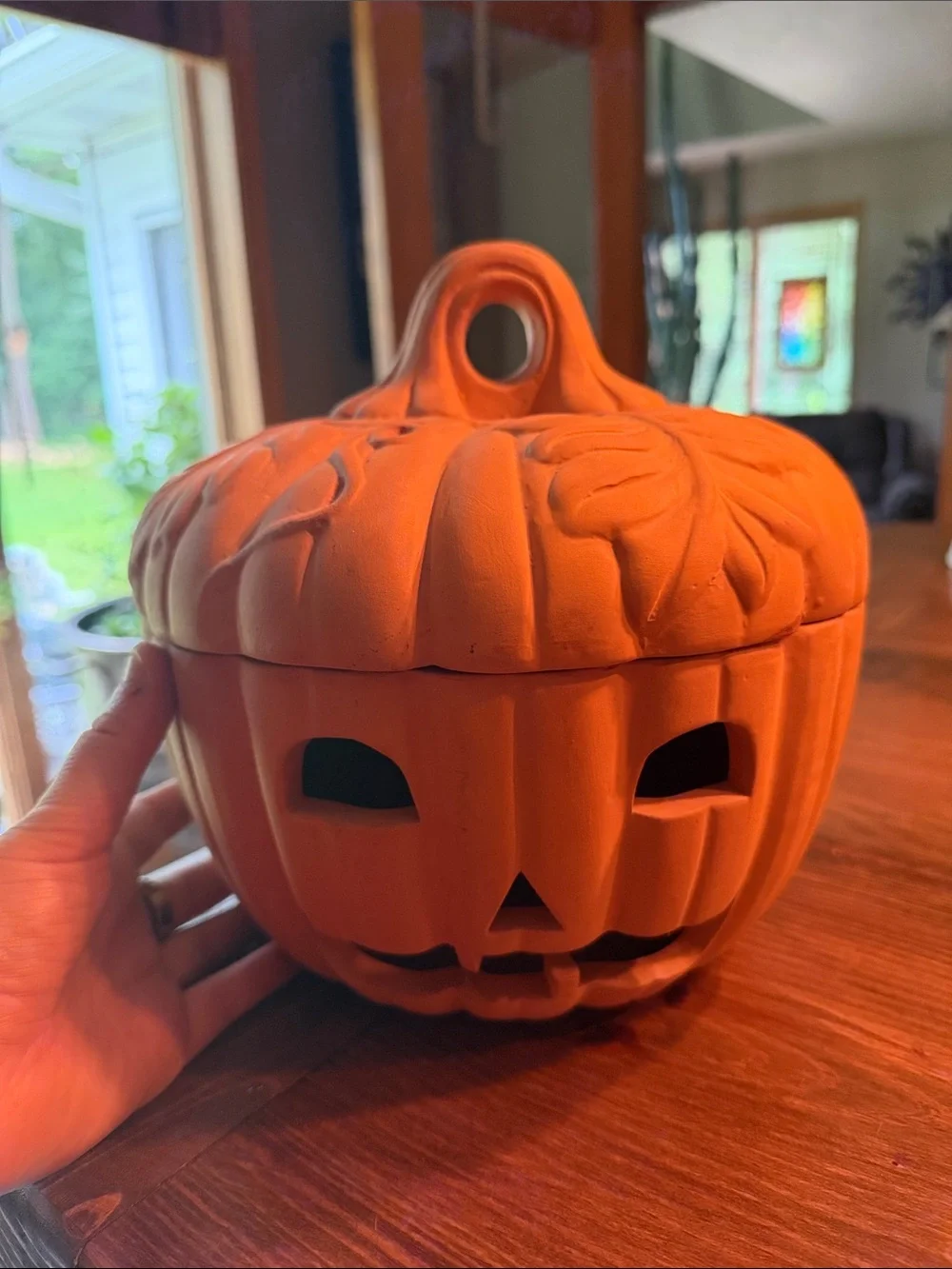 VTG 1998 Terra Cotta Clay Pottery Halloween Jack O Lantern Tea Light Pumpkin 9